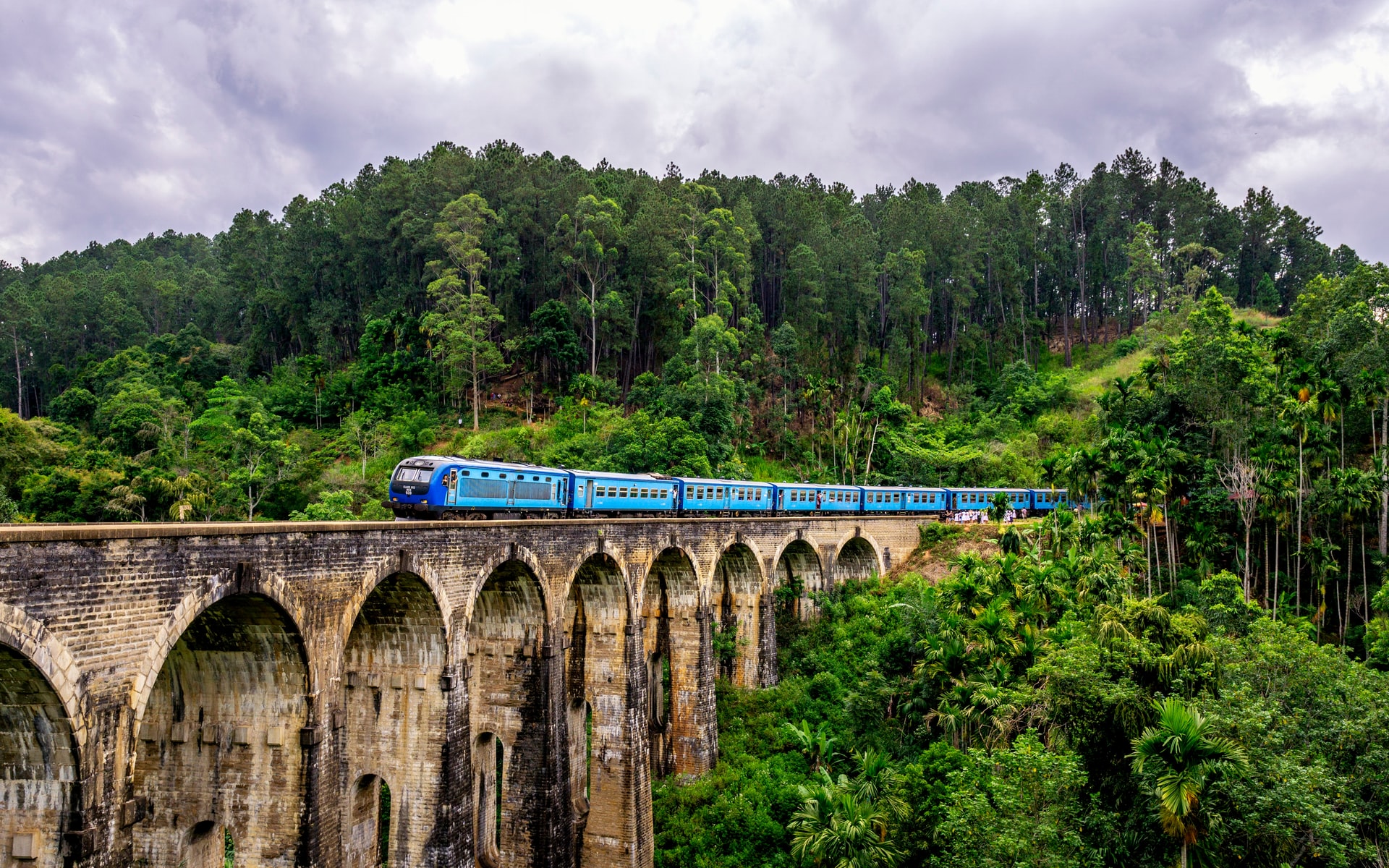 Sri lanka train going over bridge